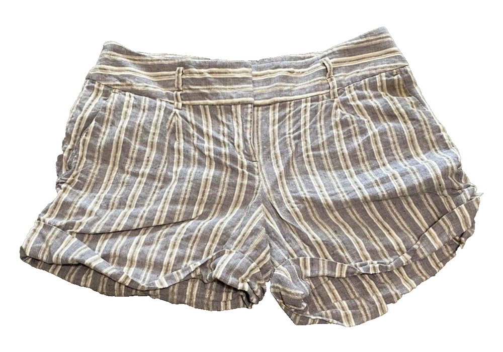 Ann Taylor LOFT Womens Linen Cuffed Shorts Size 2 Striped Preppy Cottage Core